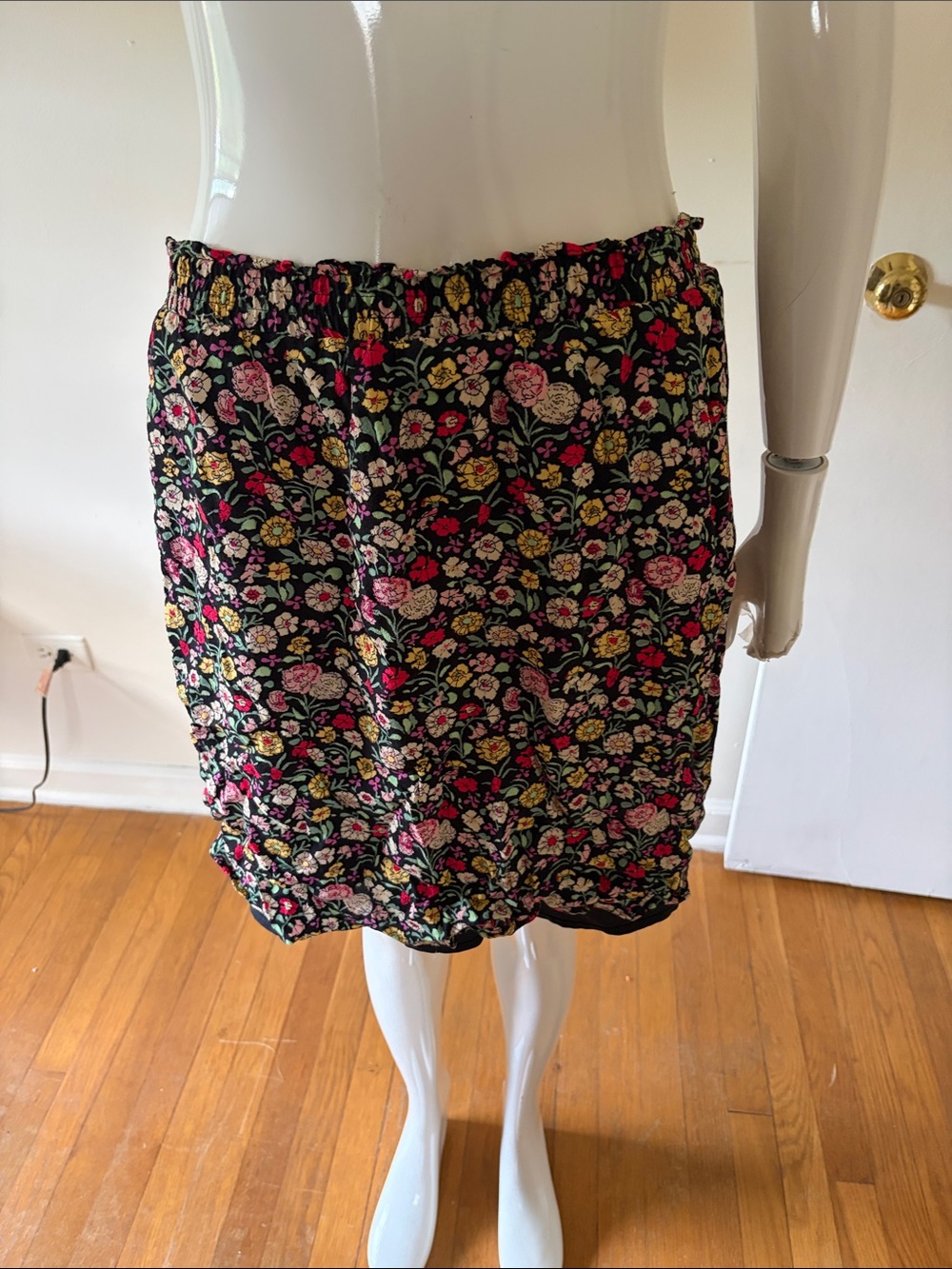 LOFT Black Mini Skirt with Pink, Yellow and Green Floral Print